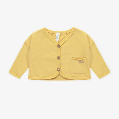Veste jaune pâle en jersey de coton biologique, naissance || Light yellow vest in organic cotton jersey, newborn