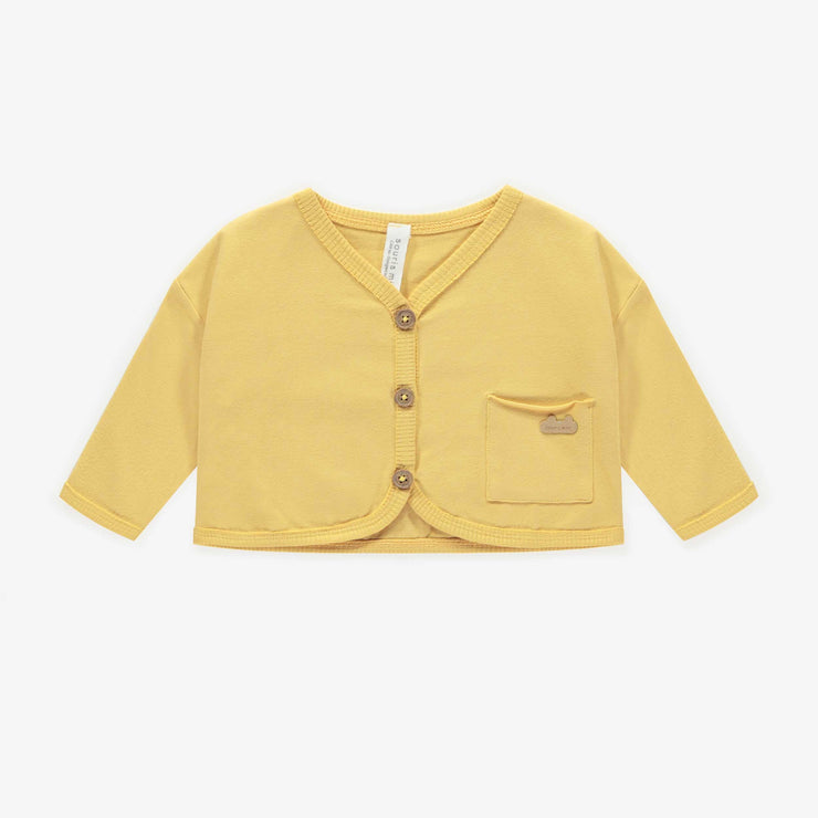 Veste jaune pâle en jersey de coton biologique, naissance || Light yellow vest in organic cotton jersey, newborn