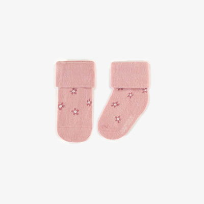 Chaussette extensible rose avec petites fleurs, naissance || Pink stretch socks with little flowers, newborn