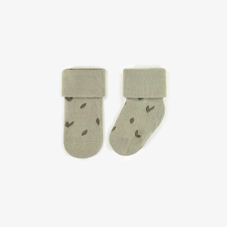 Chaussettes vertes extensibles avec feuilles, naissance || Green stretchy socks with leaves, newborn