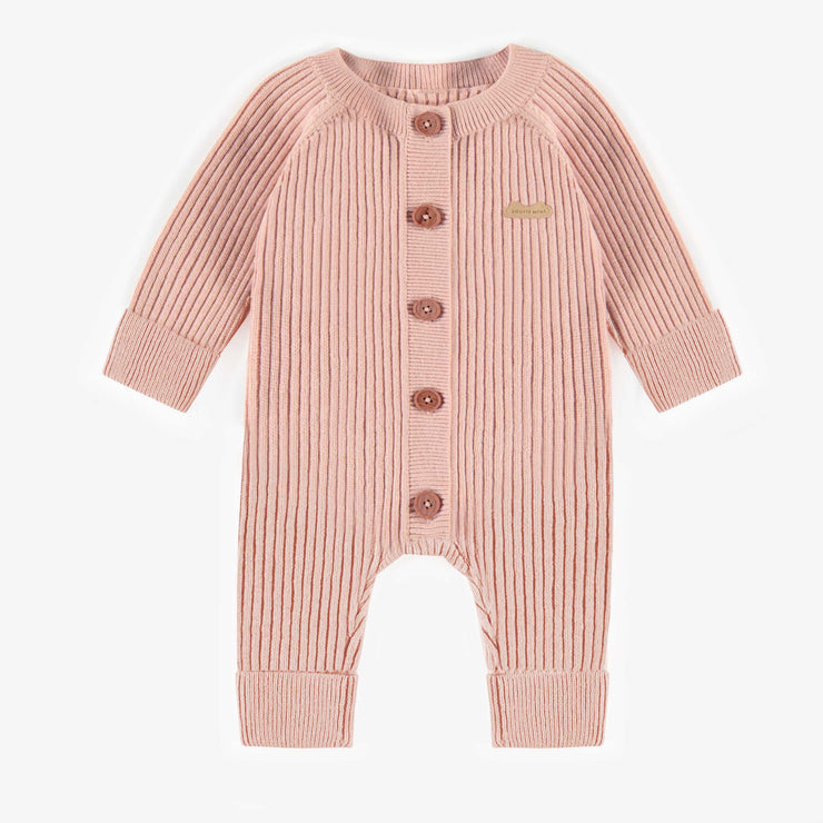 Une-pièce vieux rose en maille à manches longues, naissance || Old pink long sleeves one-piece in knitwear, newborn