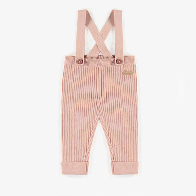 Pantalon de maille vieux rose avec bretelles, naissance || Old pink knit pants with straps, newborn