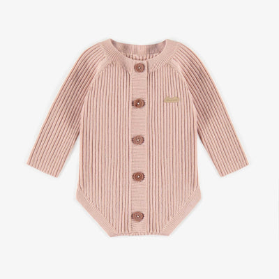Cache-couche de maille vieux rose à manches longues, naissance || Old pink long sleeves bodysuit in knitwear, newborn
