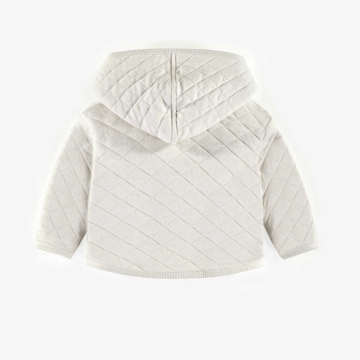 Chandail crème à capuchon en jersey matelassé, naissance || Cream hooded sweater in quilted jersey, newborn