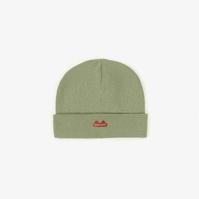 Bonnet vert en jersey gaufré, naissance  || Green hat in waffle jersey, newborn