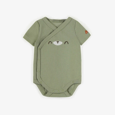 Cache-couche vert cache-cœur en coton côtelé, naissance  || Cream wrapped bodysuit in rib cotton, newborn