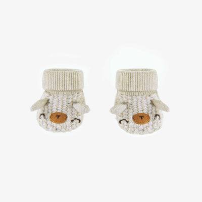 Pantoufles crème en maille avec fils confettis, naissance || Cream knitted slippers with nep yarn, newborn