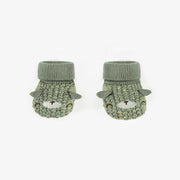 Pantoufles vertes en maille avec fils confettis, naissance  || Green knitted slippers with yarns neps, newborn