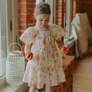 Robe ample crème avec fleurs colorés en popeline, enfant || Cream loose dress with colorful flowers in poplin, child