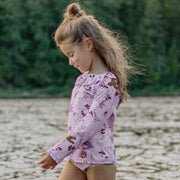 Culotte de bain mauve à motifs d’oiseaux, enfant || Purple swimwear with birds pattern, child