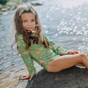 Maillot de bain une pièce vert à motifs de fleurs, enfant || Green one-piece swimsuit with flower pattern, child