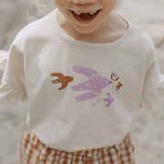 T-shirt crème à manches courtes en coton extensible, enfant || Cream short sleeves t-shirt in stretch cotton, child