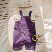 Salopette mauve ample en lin, naissance || Purple loose fit overall in linen, newborn