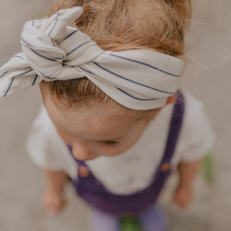 Bandeau crème ligné bleu en jersey, enfant || Cream headband with blue stripes in cotton, child