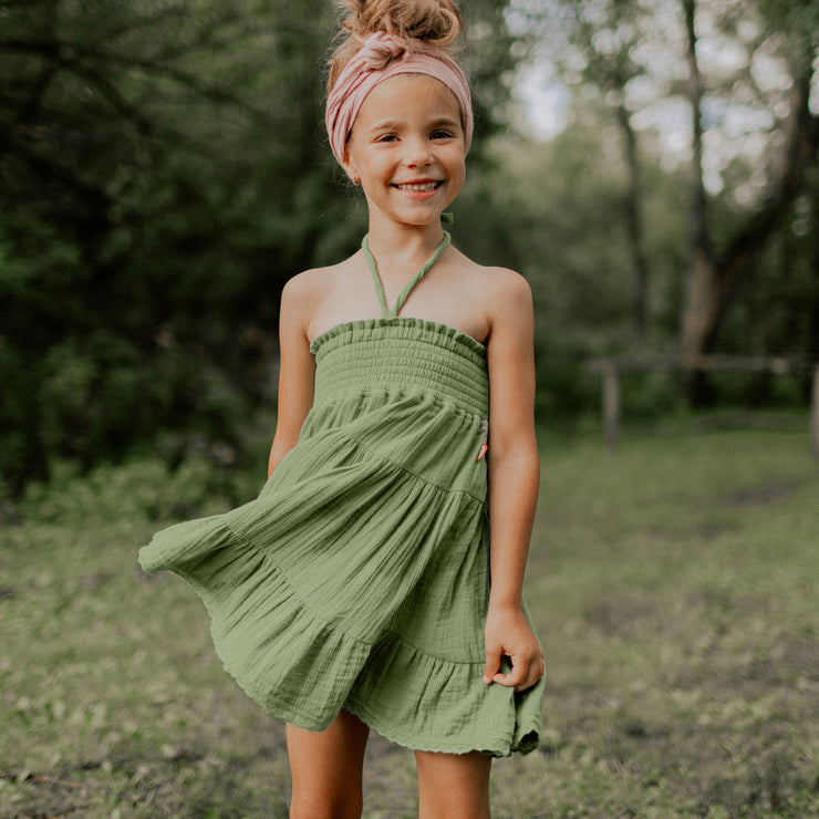 Jupe ou robe verte en mousseline, enfant || Green skirt or dress in muslin, child