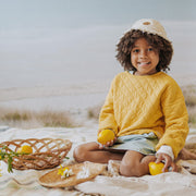 Chandail jaune à manches longues en jersey matelassé, enfant || Yellow long sleeves sweater in quilted jersey, child